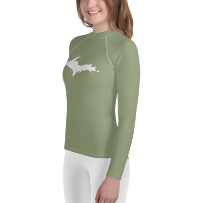 Michigan Upper Peninsula Rash Guard (w/ UP Outline) | Youth - Beachgrass Green