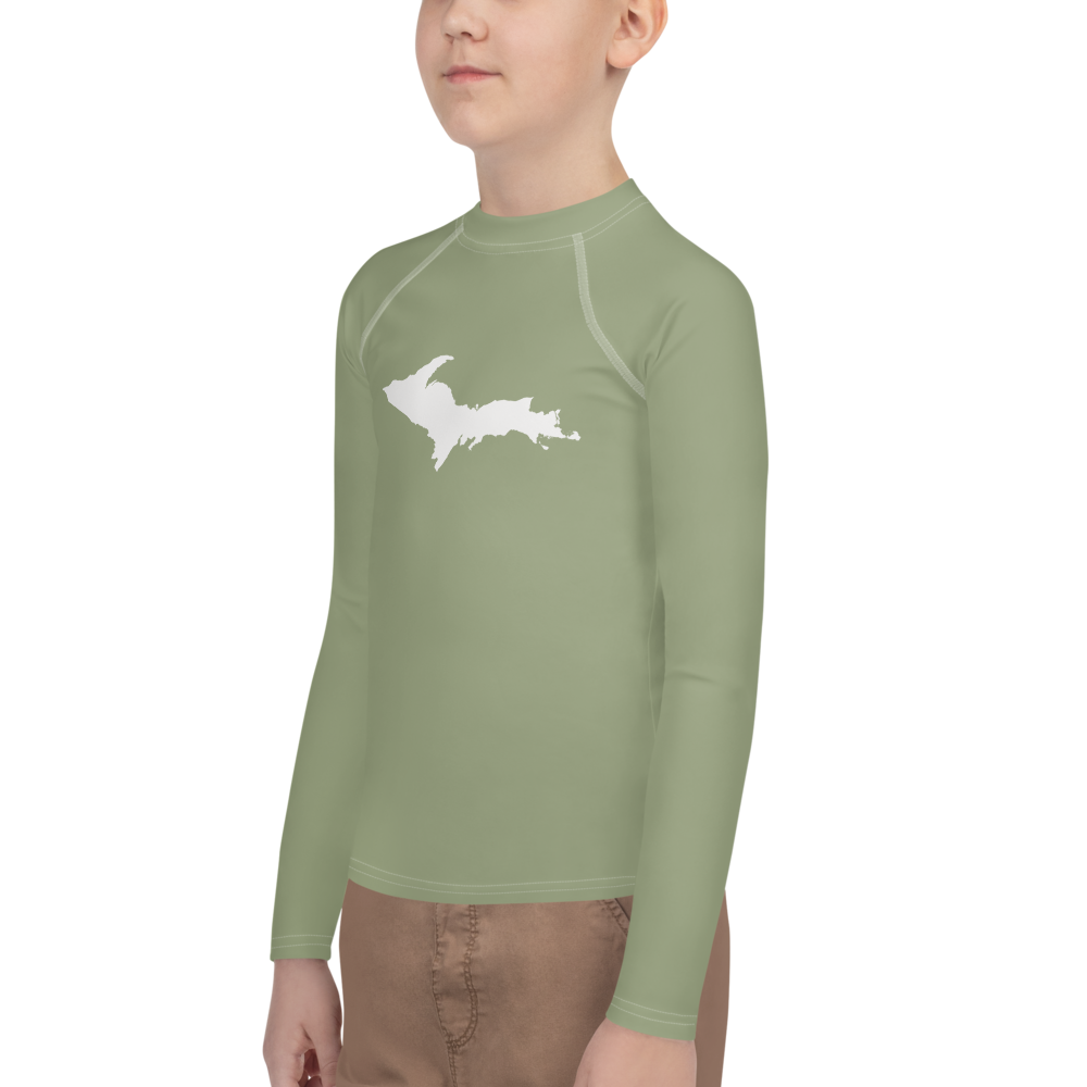 Michigan Upper Peninsula Rash Guard (w/ UP Outline) | Youth - Beachgrass Green