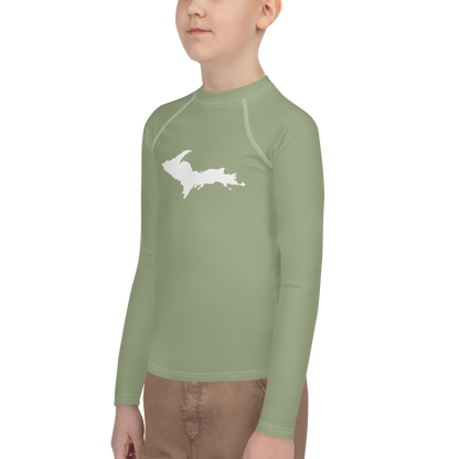 Michigan Upper Peninsula Rash Guard (w/ UP Outline) | Youth - Beachgrass Green