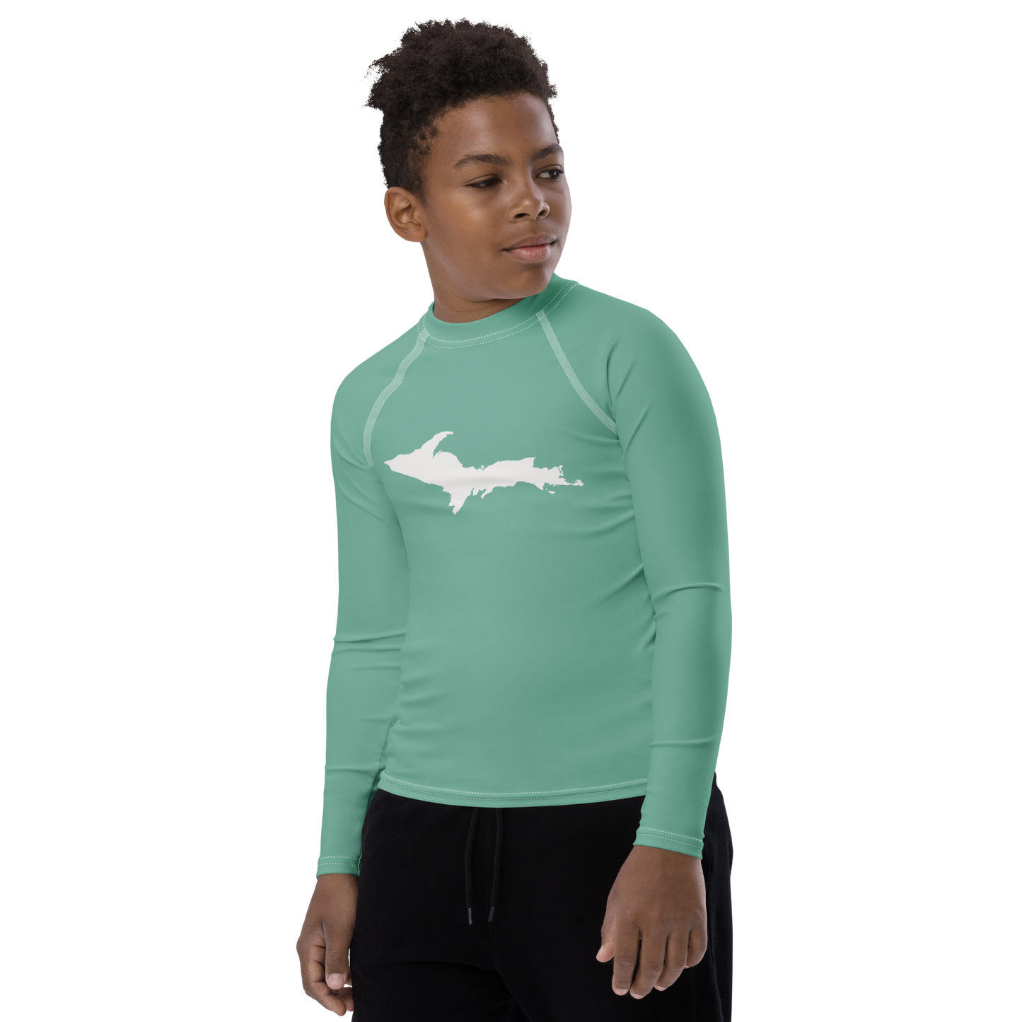 Michigan Upper Peninsula Rash Guard (w/ UP Outline) | Youth - Metallic Mint Green