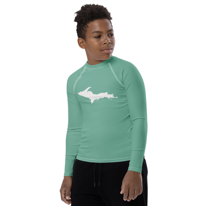 Michigan Upper Peninsula Rash Guard (w/ UP Outline) | Youth - Metallic Mint Green