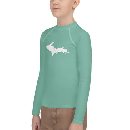 Michigan Upper Peninsula Rash Guard (w/ UP Outline) | Youth - Metallic Mint Green