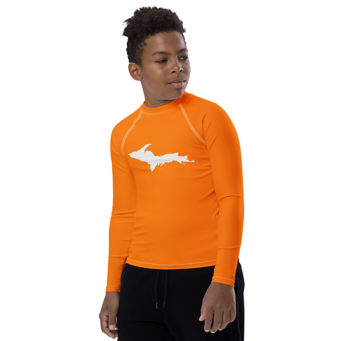 Michigan Upper Peninsula Rash Guard (w/ UP Outline) | Youth - Safety Orange