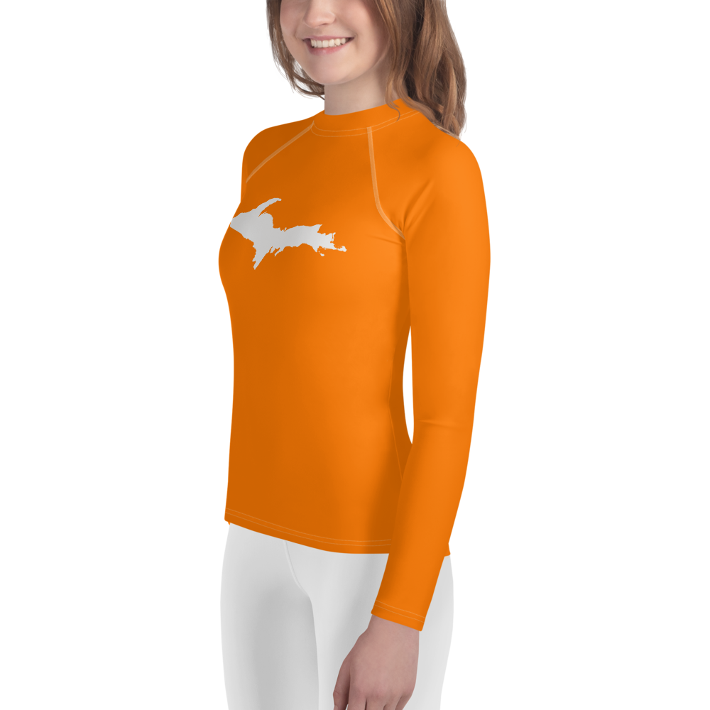 Michigan Upper Peninsula Rash Guard (w/ UP Outline) | Youth - Safety Orange