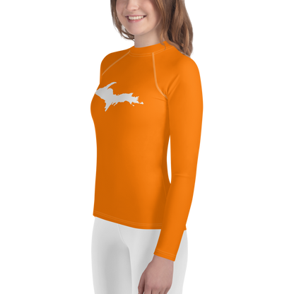 Michigan Upper Peninsula Rash Guard (w/ UP Outline) | Youth - Safety Orange