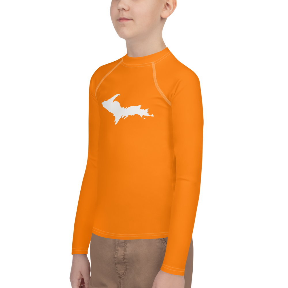 Michigan Upper Peninsula Rash Guard (w/ UP Outline) | Youth - Safety Orange