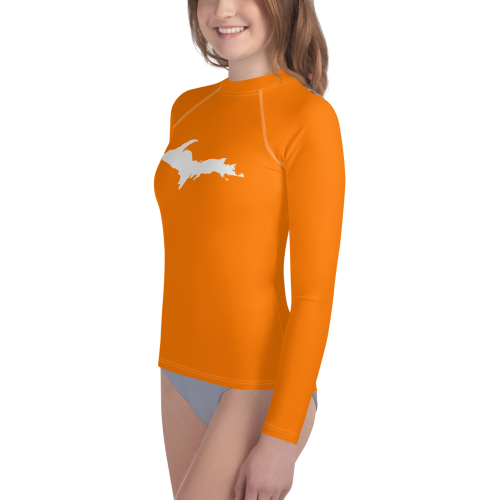 Michigan Upper Peninsula Rash Guard (w/ UP Outline) | Youth - Safety Orange