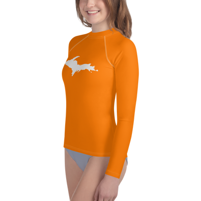 Michigan Upper Peninsula Rash Guard (w/ UP Outline) | Youth - Safety Orange