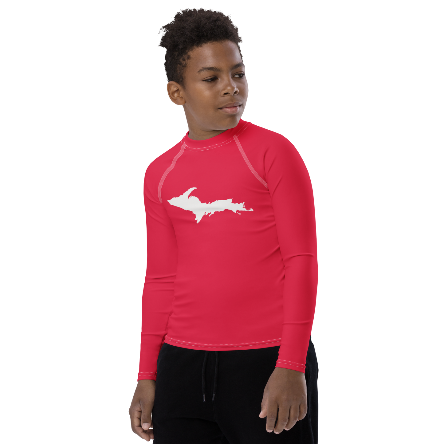 Michigan Upper Peninsula Rash Guard (w/ UP Outline) | Youth - Lighthouse Red