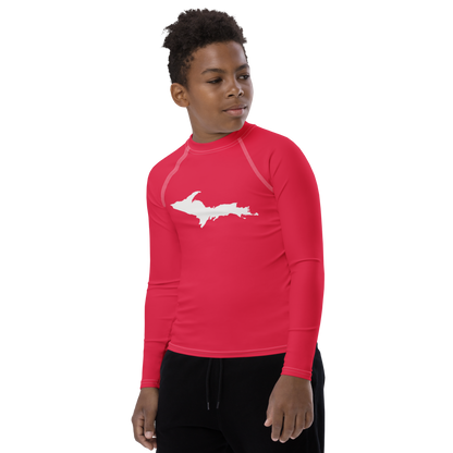 Michigan Upper Peninsula Rash Guard (w/ UP Outline) | Youth - Lighthouse Red