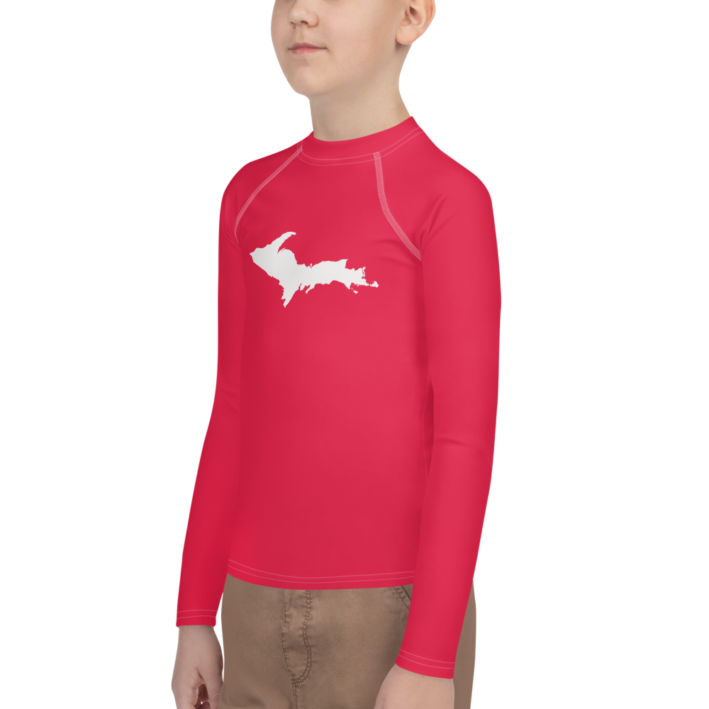 Michigan Upper Peninsula Rash Guard (w/ UP Outline) | Youth - Lighthouse Red