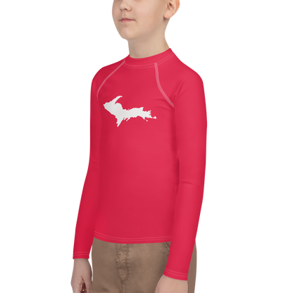 Michigan Upper Peninsula Rash Guard (w/ UP Outline) | Youth - Lighthouse Red