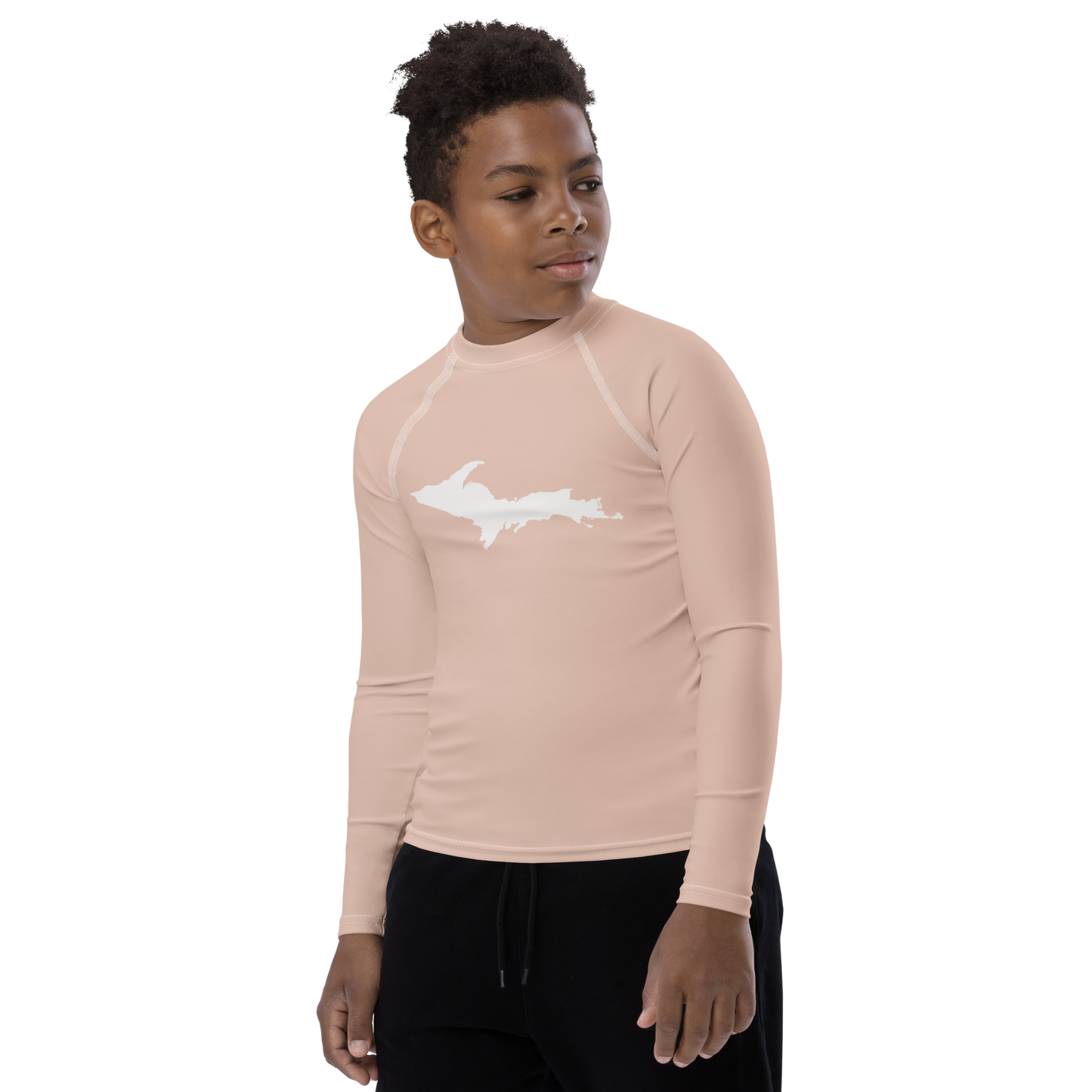 Michigan Upper Peninsula Rash Guard (w/ UP Outline) | Youth - Rose Gold