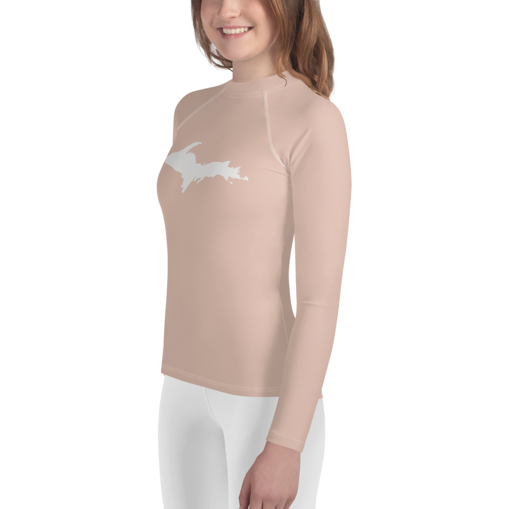 Michigan Upper Peninsula Rash Guard (w/ UP Outline) | Youth - Rose Gold