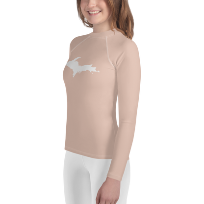 Michigan Upper Peninsula Rash Guard (w/ UP Outline) | Youth - Rose Gold