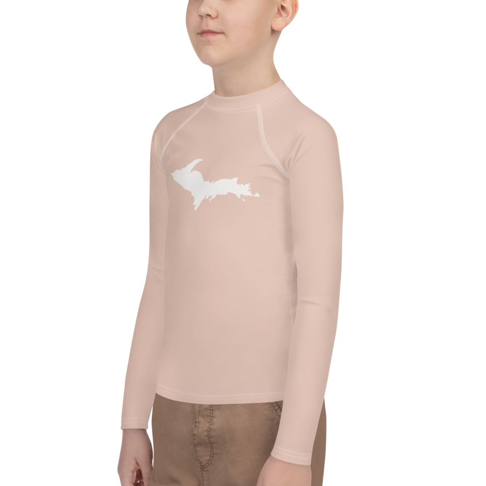 Michigan Upper Peninsula Rash Guard (w/ UP Outline) | Youth - Rose Gold