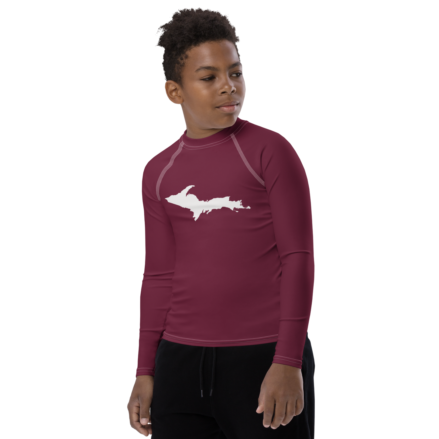 Michigan Upper Peninsula Rash Guard (w/ UP Outline) | Youth - Old Mission Burgundy