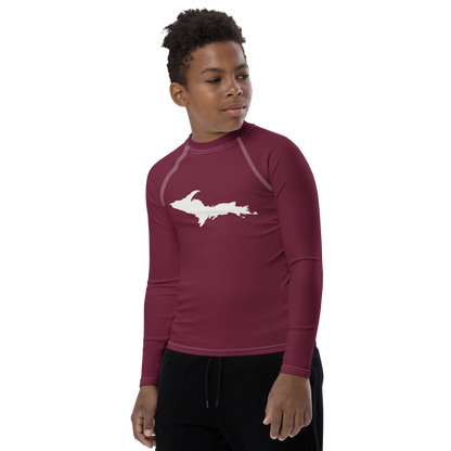 Michigan Upper Peninsula Rash Guard (w/ UP Outline) | Youth - Old Mission Burgundy