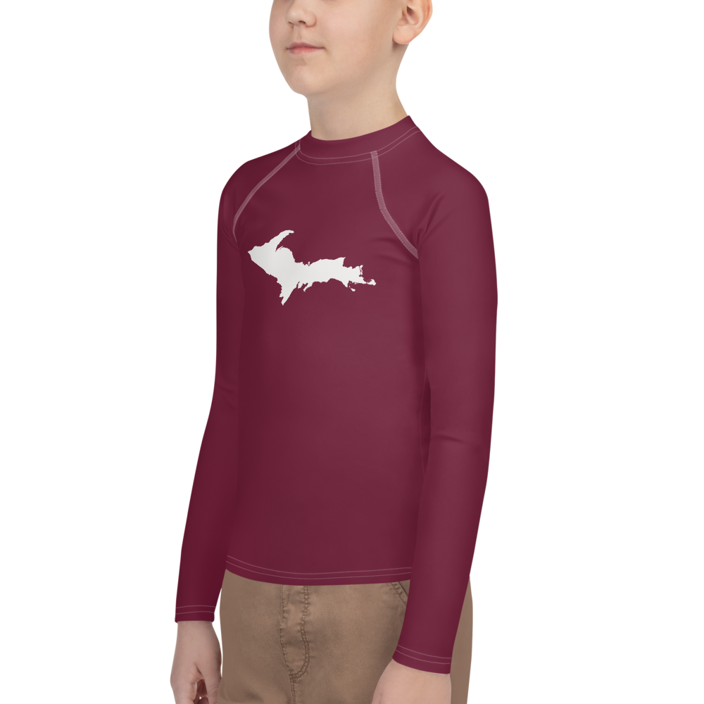 Michigan Upper Peninsula Rash Guard (w/ UP Outline) | Youth - Old Mission Burgundy