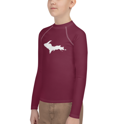 Michigan Upper Peninsula Rash Guard (w/ UP Outline) | Youth - Old Mission Burgundy