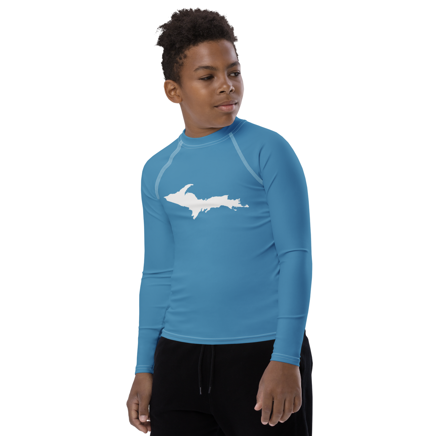 Michigan Upper Peninsula Rash Guard (w/ UP Outline) | Youth - Lake Michigan Blue