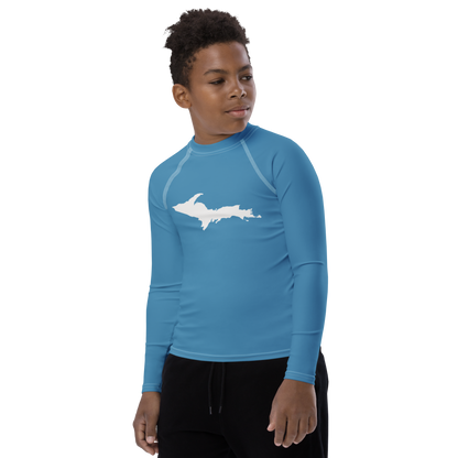 Michigan Upper Peninsula Rash Guard (w/ UP Outline) | Youth - Lake Michigan Blue