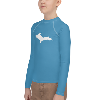 Michigan Upper Peninsula Rash Guard (w/ UP Outline) | Youth - Lake Michigan Blue