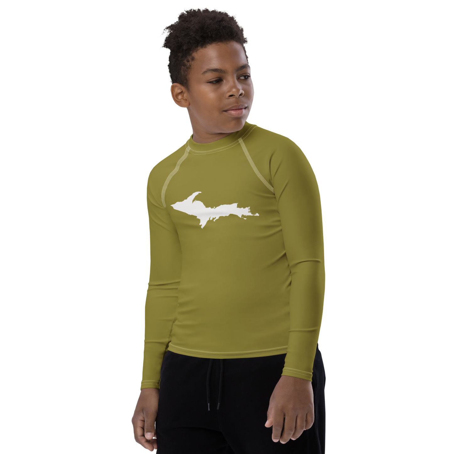 Michigan Upper Peninsula Rash Guard (w/ UP Outline) | Youth - Scrub Gold