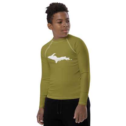 Michigan Upper Peninsula Rash Guard (w/ UP Outline) | Youth - Scrub Gold