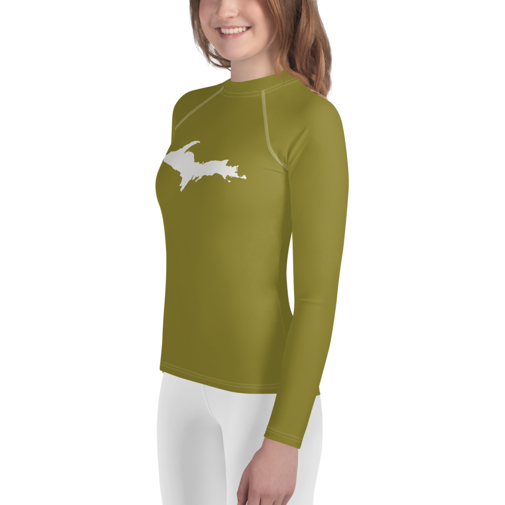 Michigan Upper Peninsula Rash Guard (w/ UP Outline) | Youth - Scrub Gold