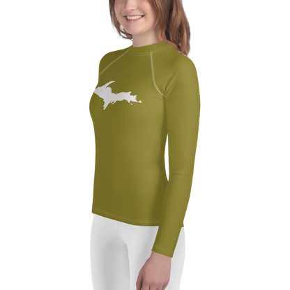 Michigan Upper Peninsula Rash Guard (w/ UP Outline) | Youth - Scrub Gold