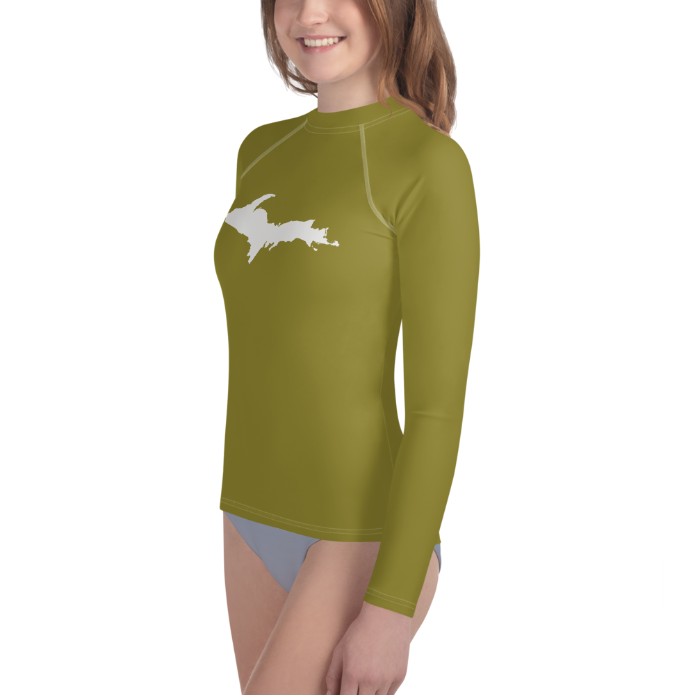 Michigan Upper Peninsula Rash Guard (w/ UP Outline) | Youth - Scrub Gold