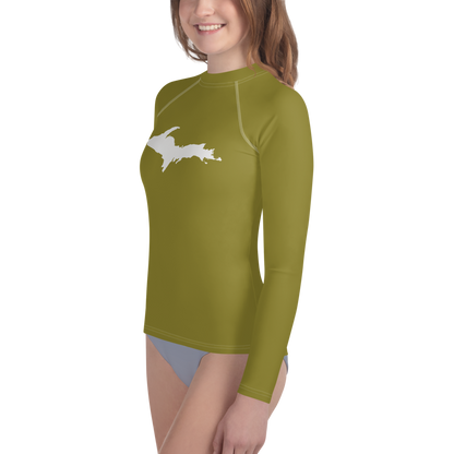 Michigan Upper Peninsula Rash Guard (w/ UP Outline) | Youth - Scrub Gold