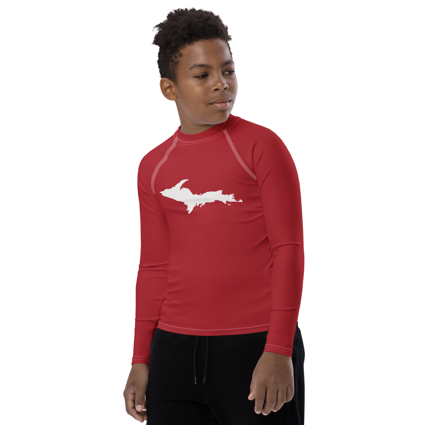 Michigan Upper Peninsula Rash Guard (w/ UP Outline) | Youth - Thimbleberry Red