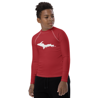 Michigan Upper Peninsula Rash Guard (w/ UP Outline) | Youth - Thimbleberry Red