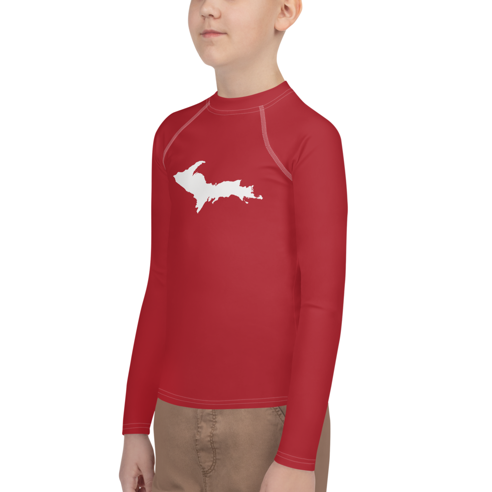 Michigan Upper Peninsula Rash Guard (w/ UP Outline) | Youth - Thimbleberry Red