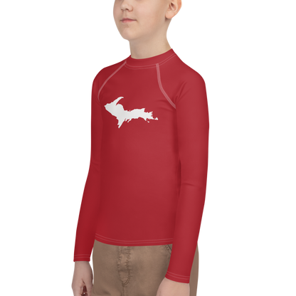 Michigan Upper Peninsula Rash Guard (w/ UP Outline) | Youth - Thimbleberry Red