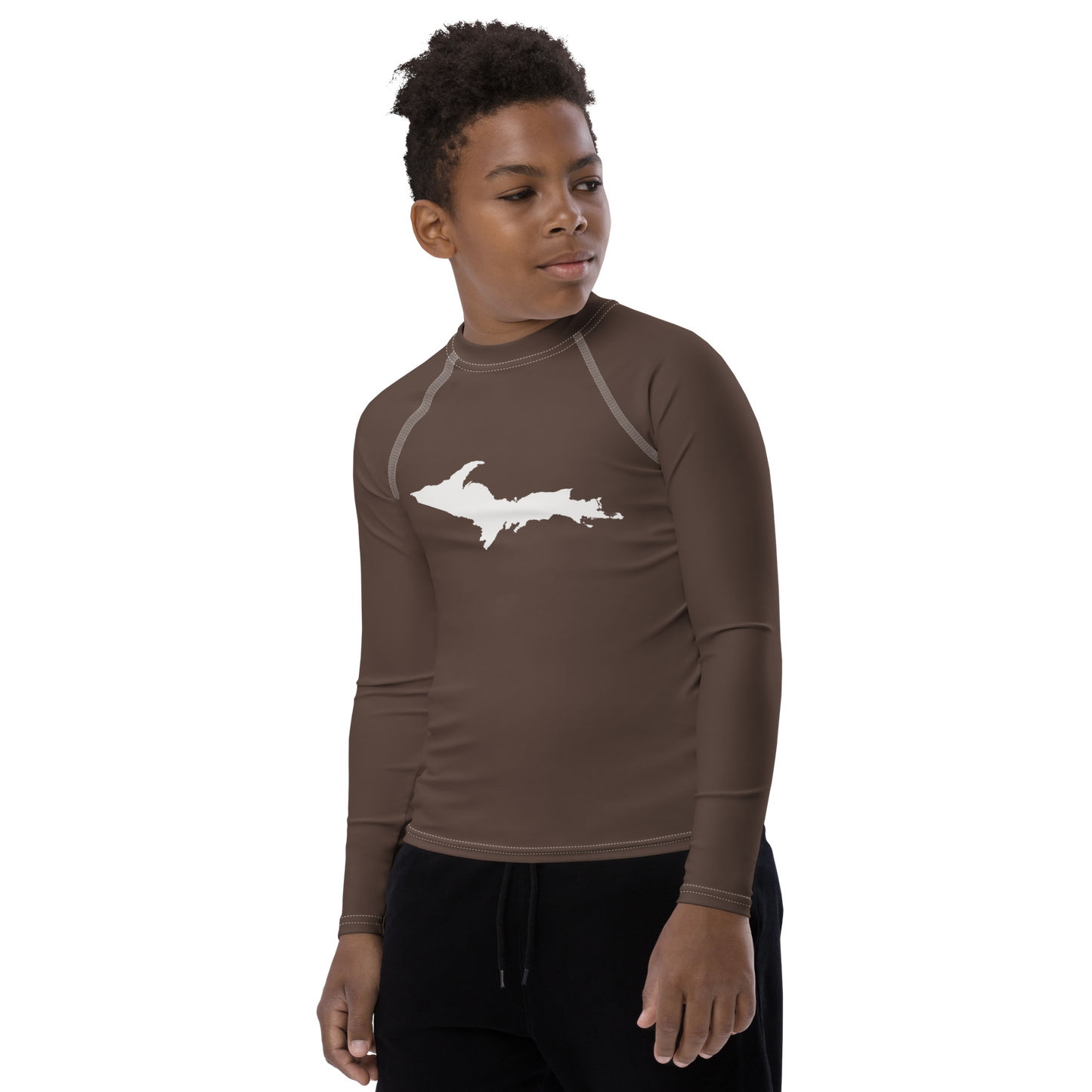 Michigan Upper Peninsula Rash Guard (w/ UP Outline) | Youth - Hickory Color