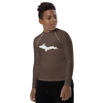 Michigan Upper Peninsula Rash Guard (w/ UP Outline) | Youth - Hickory Color