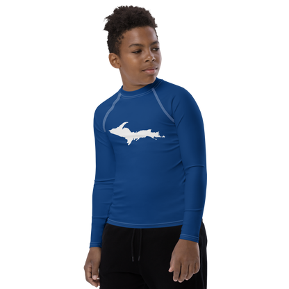 Michigan Upper Peninsula Rash Guard (w/ UP Outline) | Youth - Dearborn Blue