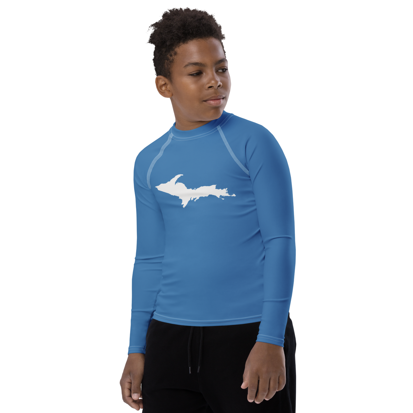 Michigan Upper Peninsula Rash Guard (w/ UP Outline) | Youth - Lake Superior Blue