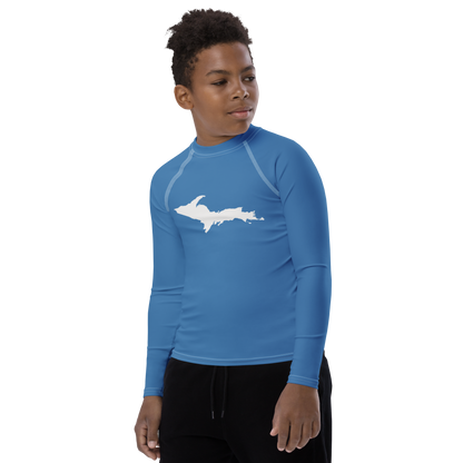 Michigan Upper Peninsula Rash Guard (w/ UP Outline) | Youth - Lake Superior Blue