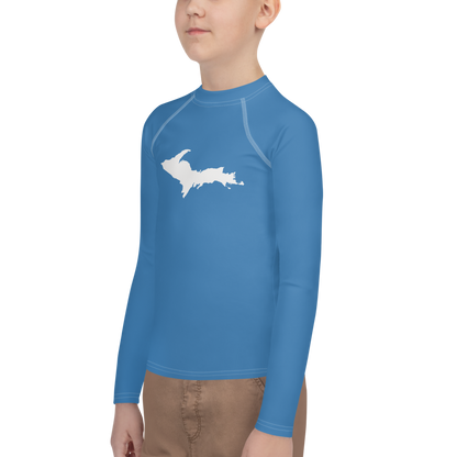 Michigan Upper Peninsula Rash Guard (w/ UP Outline) | Youth - Lake Superior Blue