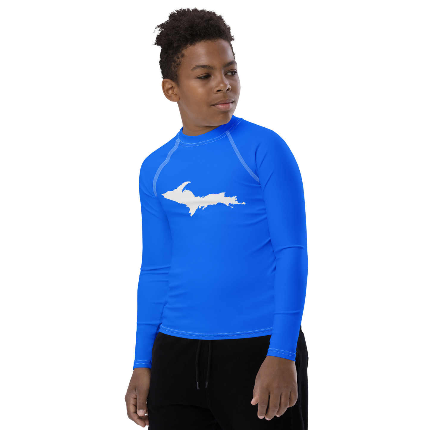 Michigan Upper Peninsula Rash Guard (w/ UP Outline) | Youth - Motor Town Blue