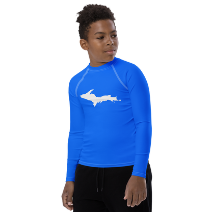 Michigan Upper Peninsula Rash Guard (w/ UP Outline) | Youth - Motor Town Blue