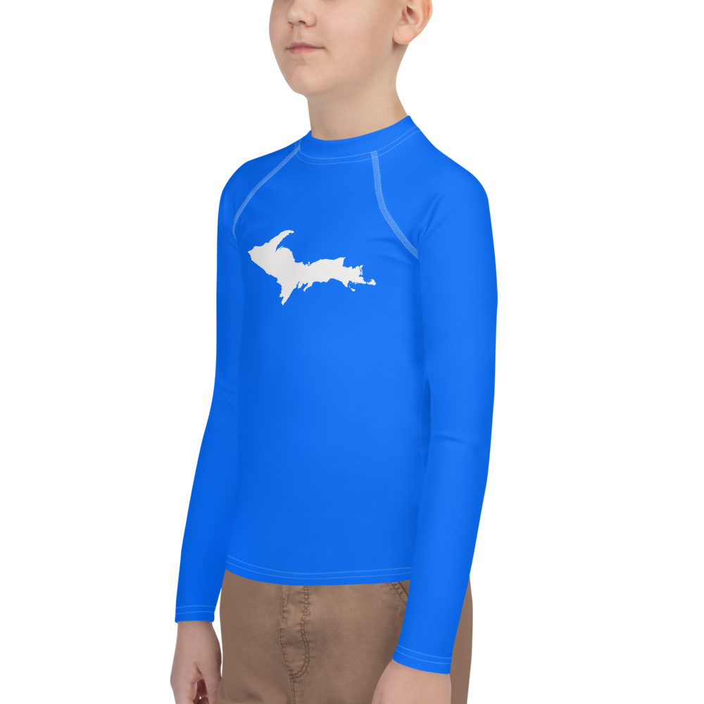 Michigan Upper Peninsula Rash Guard (w/ UP Outline) | Youth - Motor Town Blue