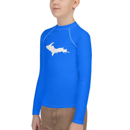 Michigan Upper Peninsula Rash Guard (w/ UP Outline) | Youth - Motor Town Blue