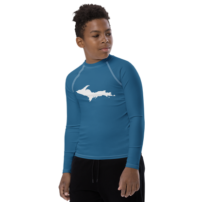 Michigan Upper Peninsula Rash Guard (w/ UP Outline) | Youth - Blueberry