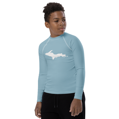 Michigan Upper Peninsula Rash Guard (w/ UP Outline) | Youth - Opal Blue