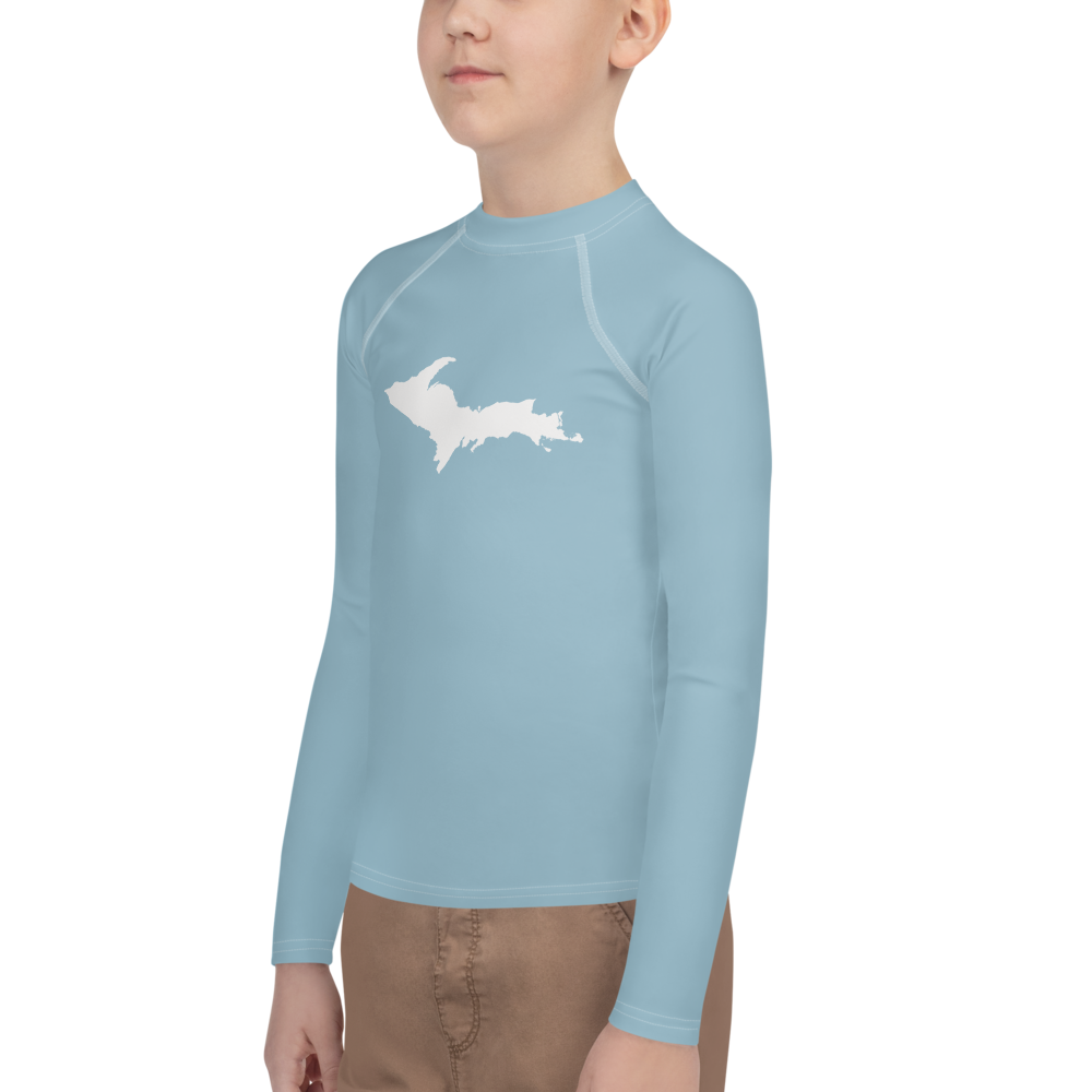 Michigan Upper Peninsula Rash Guard (w/ UP Outline) | Youth - Opal Blue